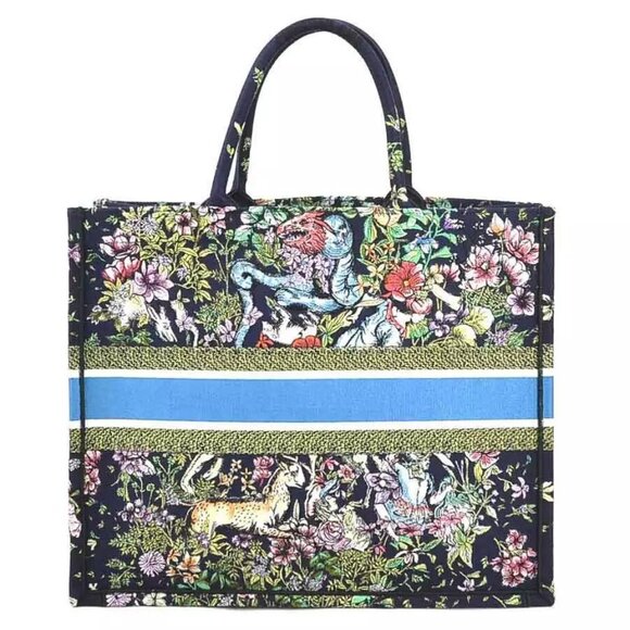 Auth Christian Dior Book Tote Large Handbag Tote Bag Navy Canvas - Picture 2 of 14